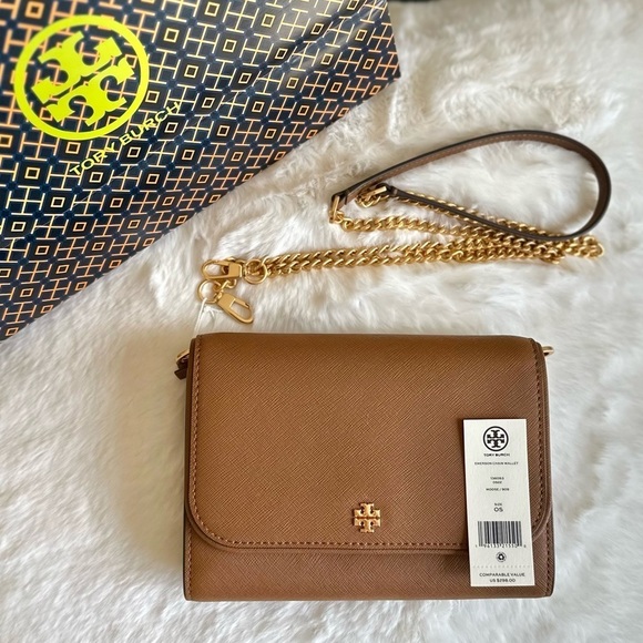 NEW Tory Burch bag 2 straps crossbody camel brown leather gold hardware NWT - Picture 8 of 13